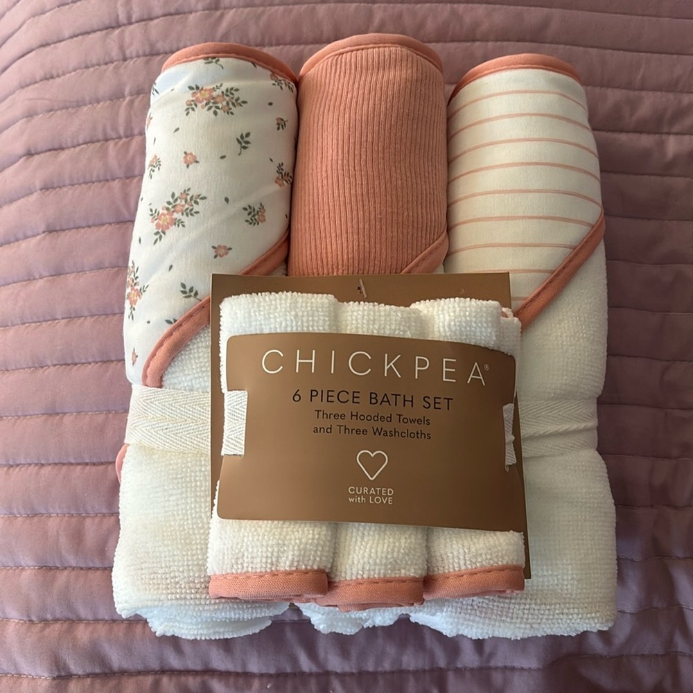 6 piece chickpea bath set hooded towels and washcloths